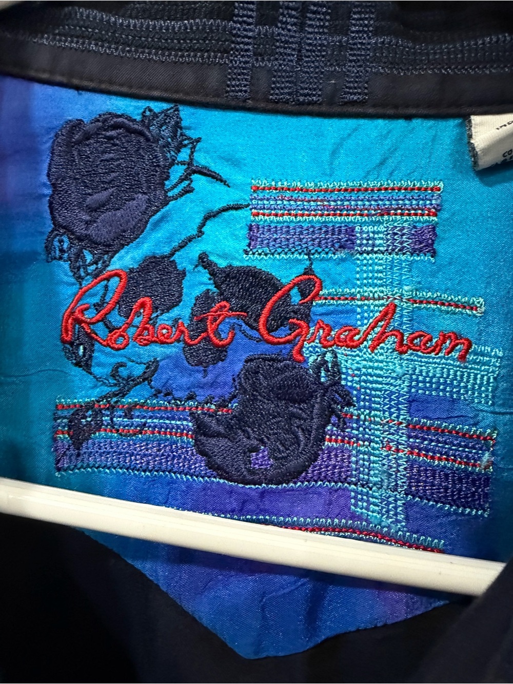 EUC Robert Graham Blue Long-Sleeve Button-Front Embroidered Patterned Shirt - Picture 2 of 7